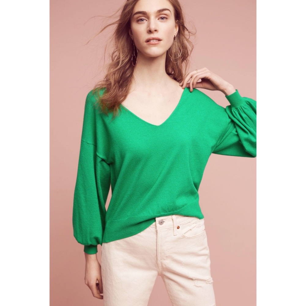 Anthropologie Green V-Neck Sweater
